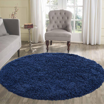 Oxford OXF00 Plain Plush Soft Stain-Resistant Textured Polypropylene Shaggy Navy Round Rug-Desire Rugs-Rug Love - The Most Loved Rug Store
